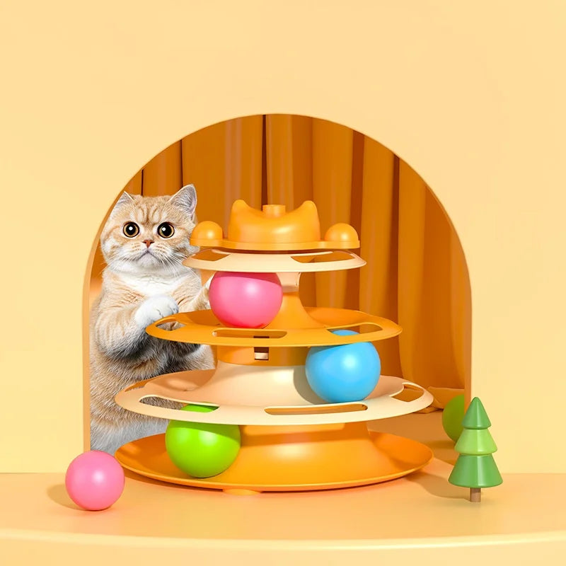 Interactive Cat Toy – Rotating Feather Tower with Ball