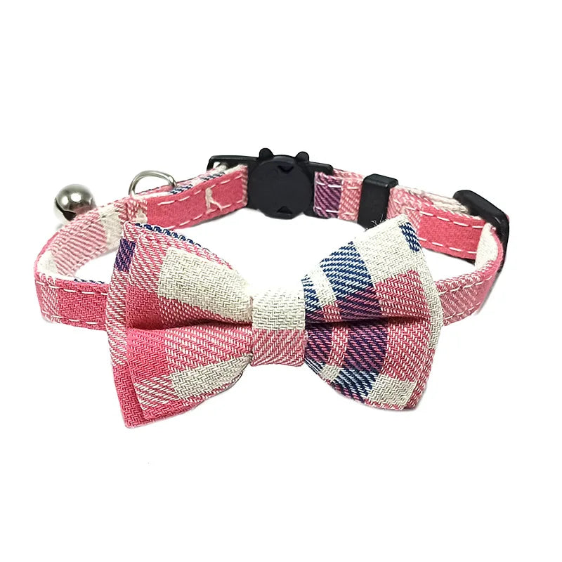 Breakaway Cat Collar with Bell – Plaid Bow Tie Adjustable Collar