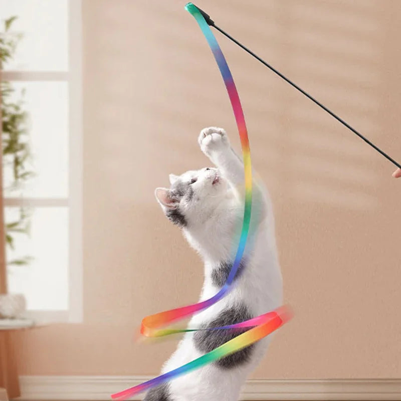 Cat Teaser Toy – Colorful Ribbon Wand for Cats & Kittens