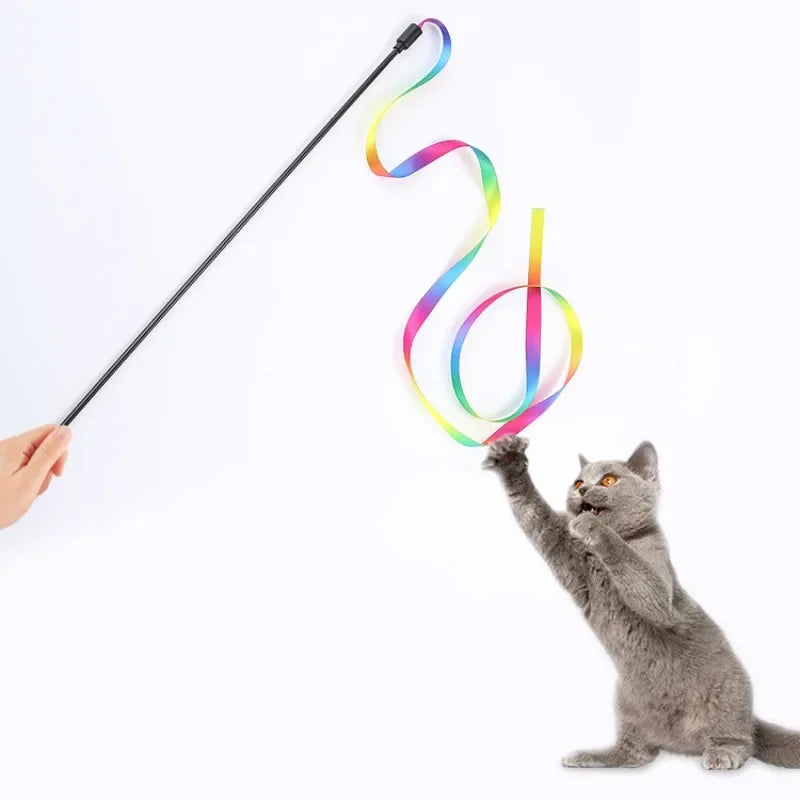 Cat Teaser Toy – Colorful Ribbon Wand for Cats & Kittens