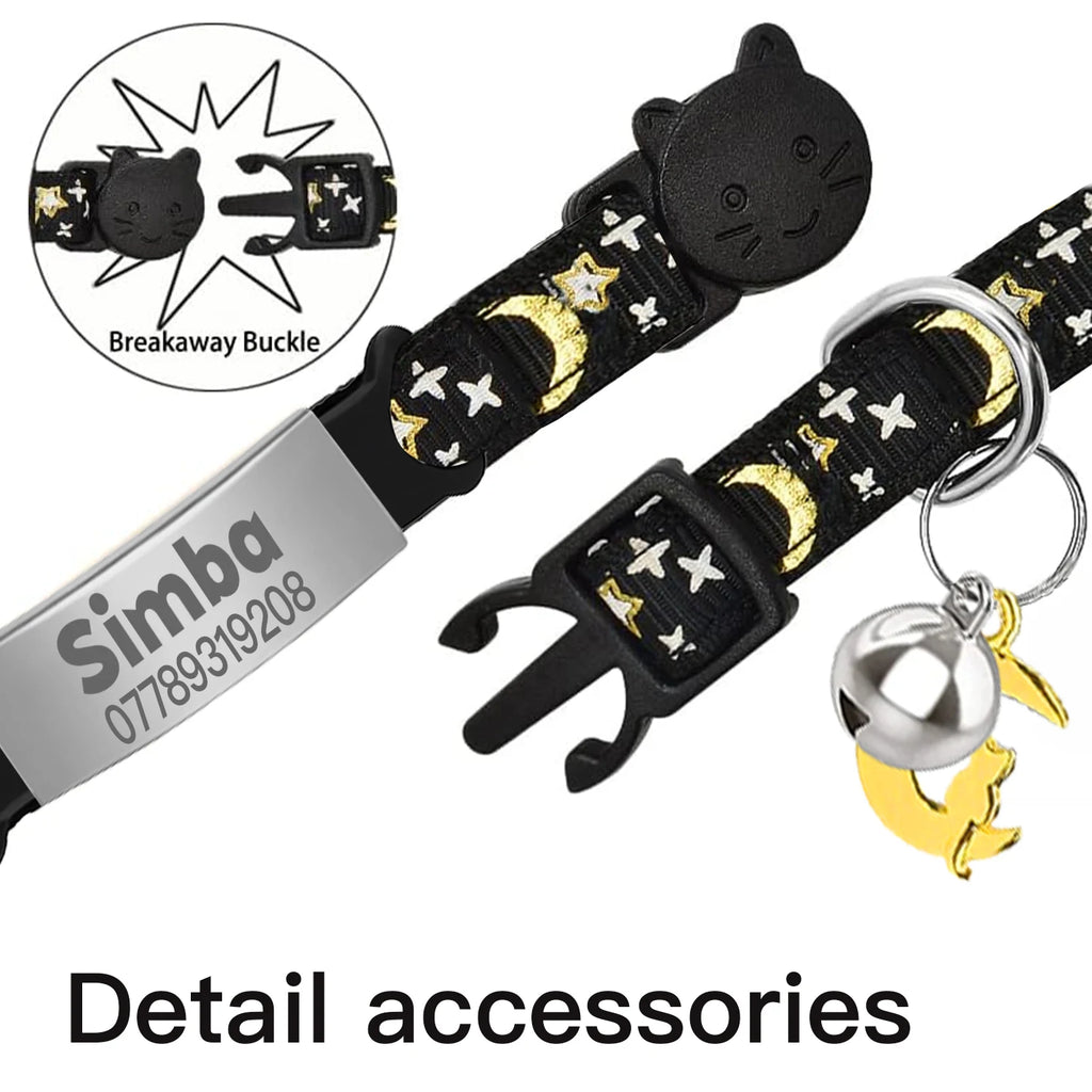 Personalized Cat Collar with Engraved ID Tag, Bell & Glow Design