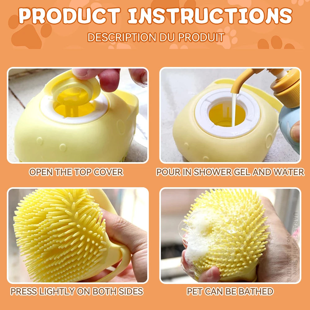 Dog Bath Brush Silicone Shampoo Dispenser Massage Scrubber