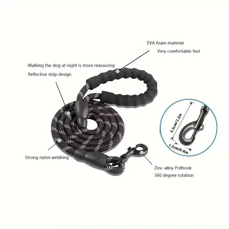 Reflective Dog Leash Heavy Duty Nylon Padded Handle