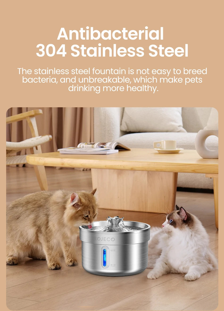 Cat Water Fountain Stainless Steel Automatic Pet Water Dispenser