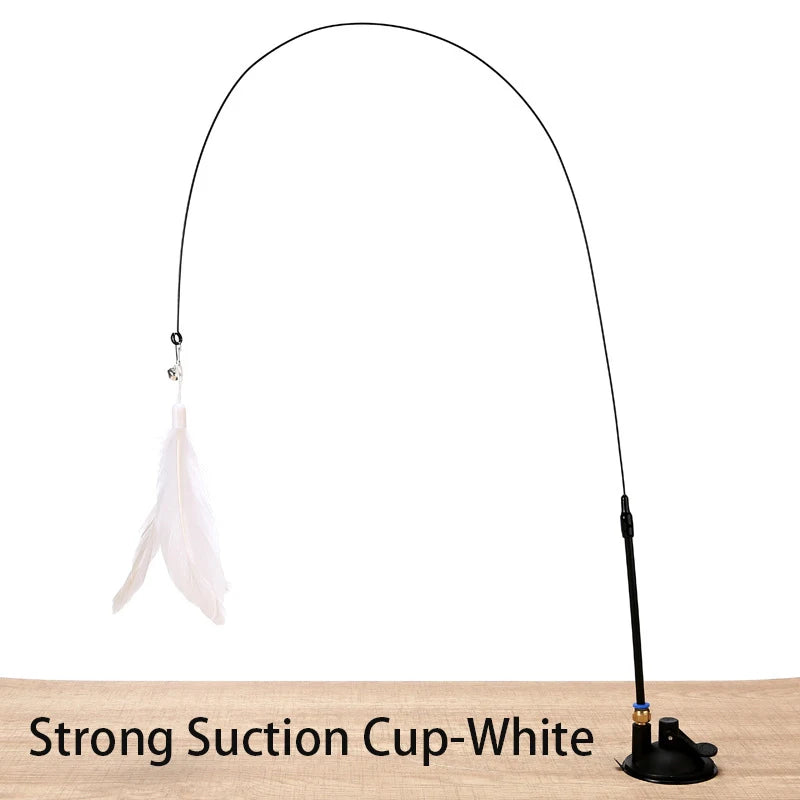 Interactive Cat Toy – Feather Teaser Wand with Suction Cup