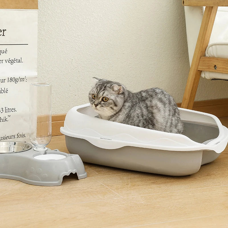 Large Cat Litter Box – Semi-Enclosed Toilet Tray with High Sides