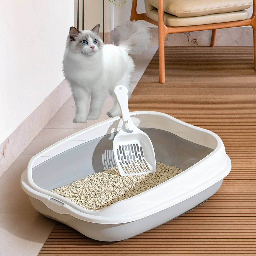 Large Cat Litter Box – Semi-Enclosed Toilet Tray with High Sides