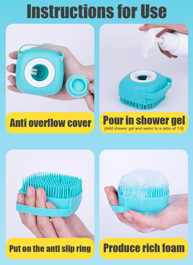 Dog Bathing Brush – Silicone Shampoo Dispenser & Massage Tool