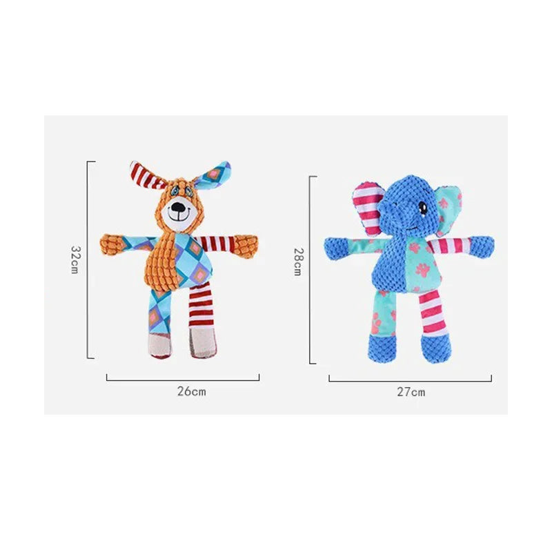 Squeaky Dog Toy – Plush Fox & Elephant