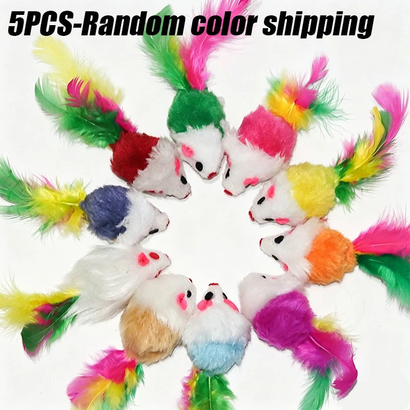 Plush Mouse Cat Toy with Sound & Colorful Feather Tail