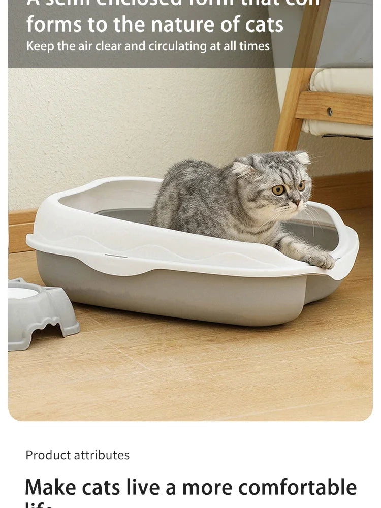 Large Cat Litter Box – Semi-Enclosed Toilet Tray with High Sides