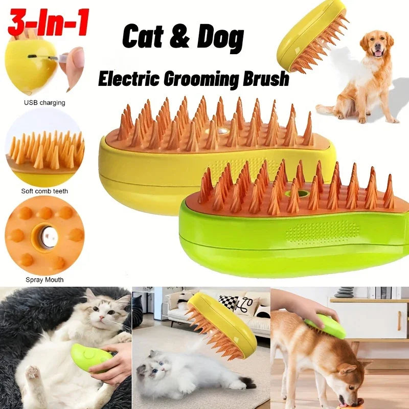 Cat Steam Brush 3-in-1 Pet Grooming Brush for Loose Hair & Tangles