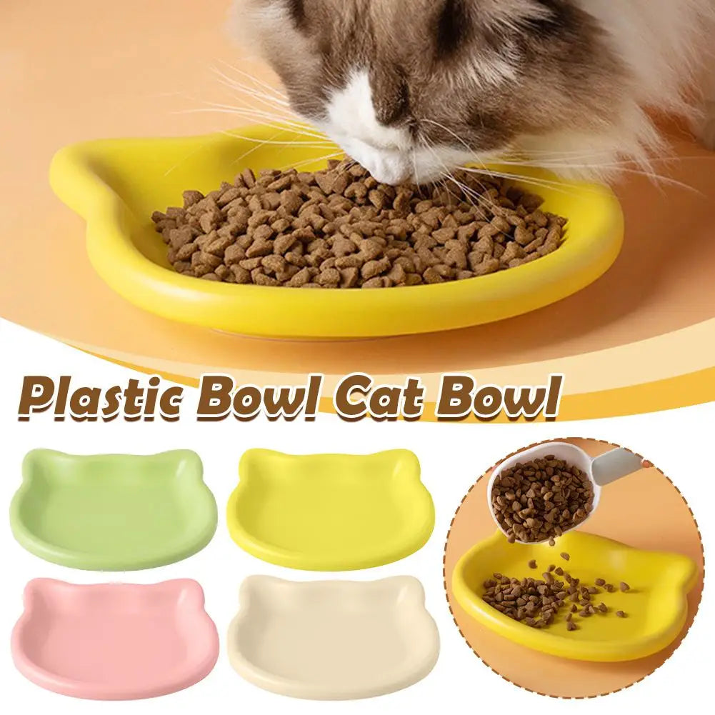 Cat Food Bowl – Shallow Plastic Cat Feeding Dish for Wet & Dry Food