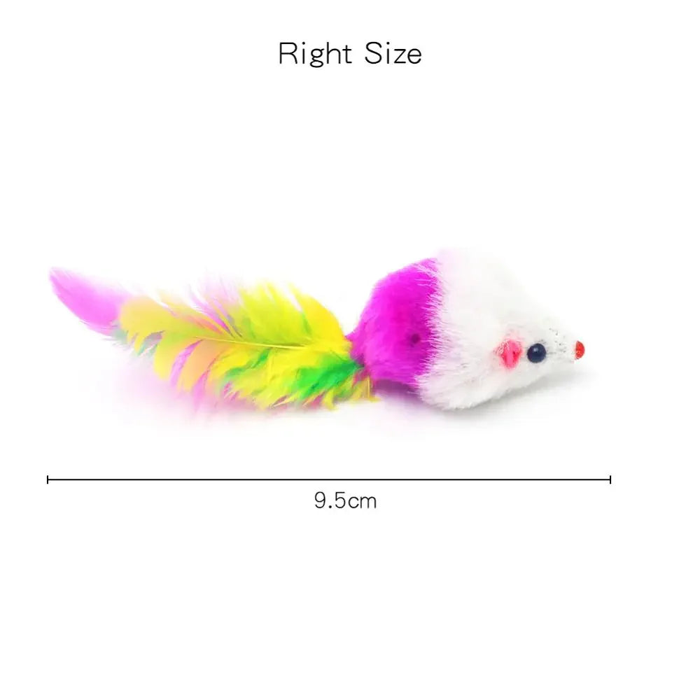 Feather Cat Mouse Toy – Rabbit Fur Rainbow Ball Kitten Toy
