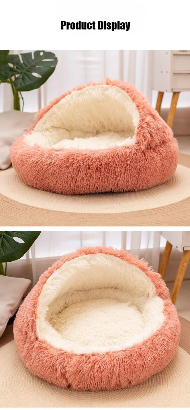 Covered Cat Bed – 2-in-1 Plush Cave Bed for Cats & Small Dogs