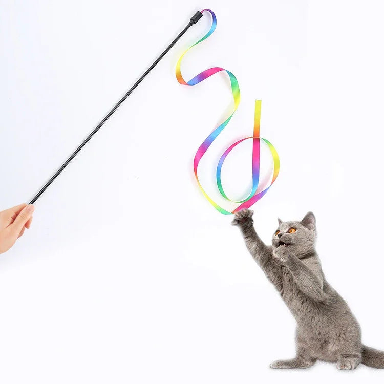 Cat Teaser Toy – Colorful Ribbon Wand for Cats & Kittens