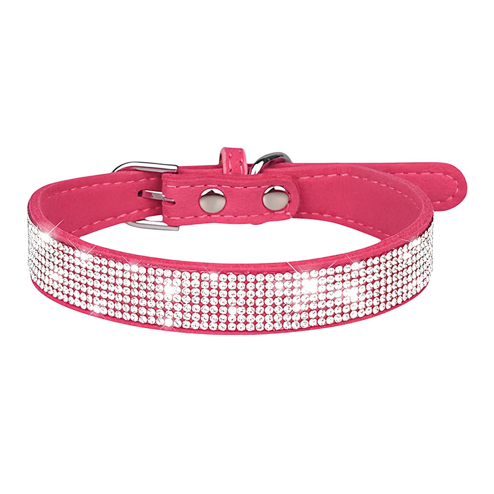 New Shiny Rhinestone Pet Collar, Soft Microfiber Adjustable Collar for Small Medium Dogs & Cats, Lightweight Walking Collar