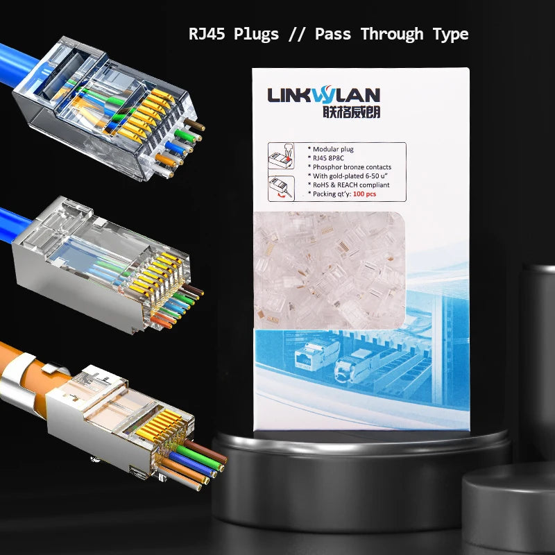 RJ45 Pass-Through Connector – Cat5e/Cat6/Cat7 Modular Plug