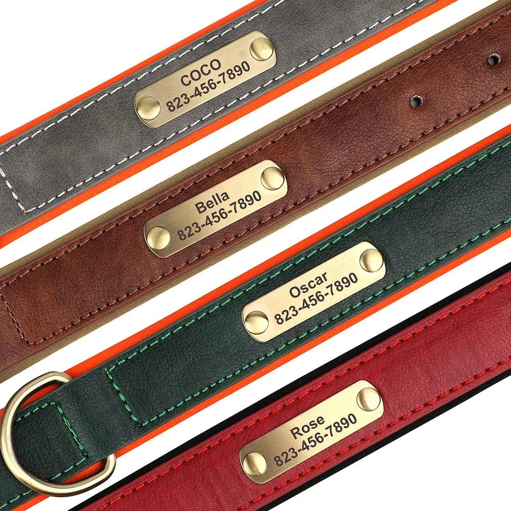 Personalized Dog Collar – Custom Engraved PU Leather ID Tag
