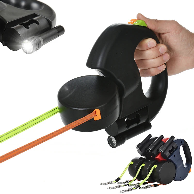 Retractable Dog Leash – 3m Reflective Double Lead with Lights