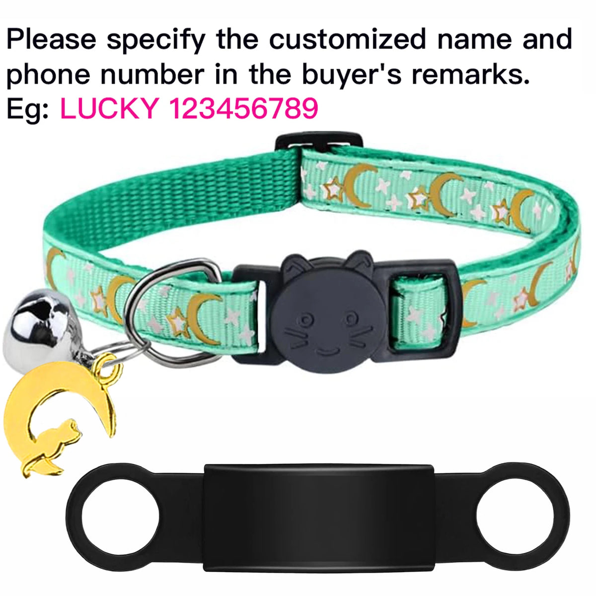 Personalized Cat Collar with Engraved ID Tag, Bell & Glow Design