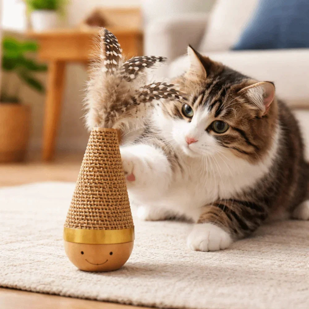 Cat Wobbler Toy – Interactive Wooden Tumbler