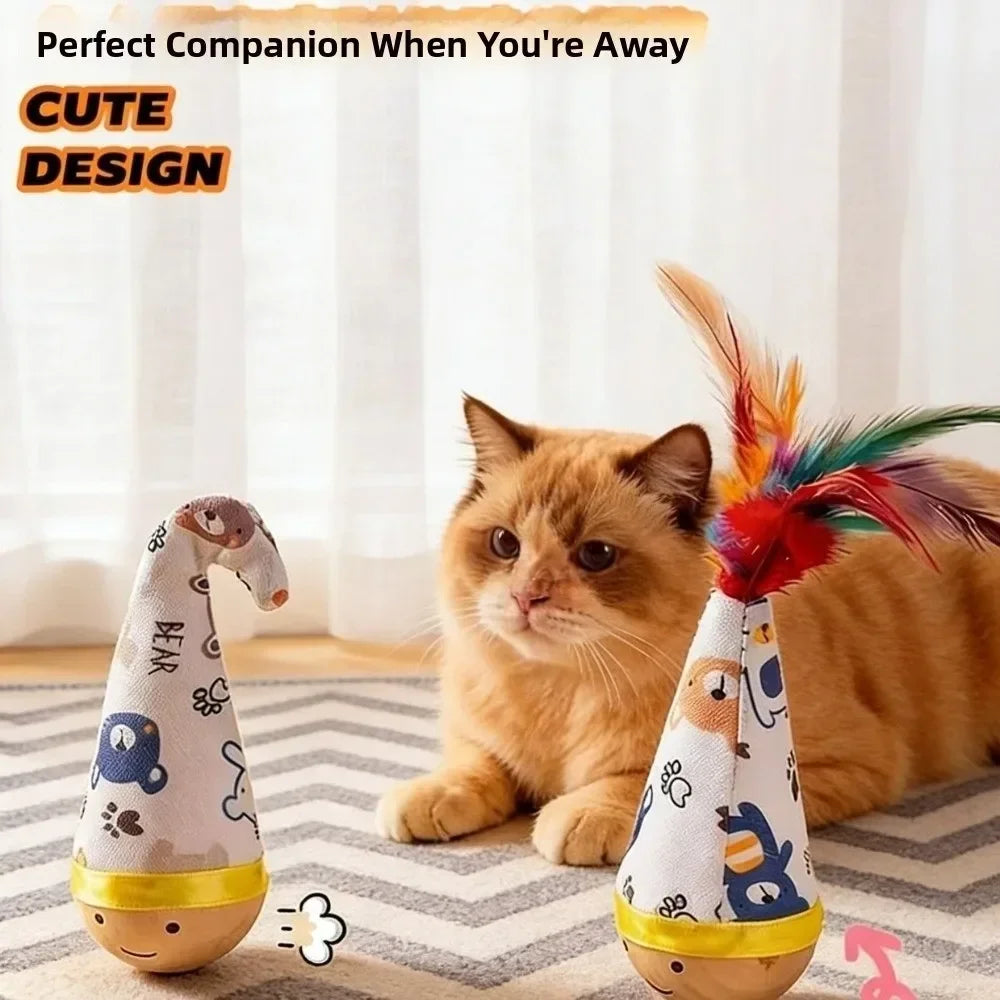 Cat Wobbler Toy – Interactive Wooden Tumbler