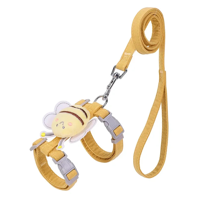Cat Harness and Leash Set Adjustable Bee Design for Walking
