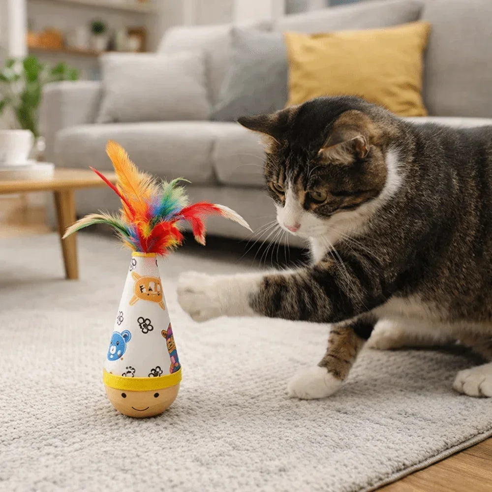 Cat Wobbler Toy – Interactive Wooden Tumbler