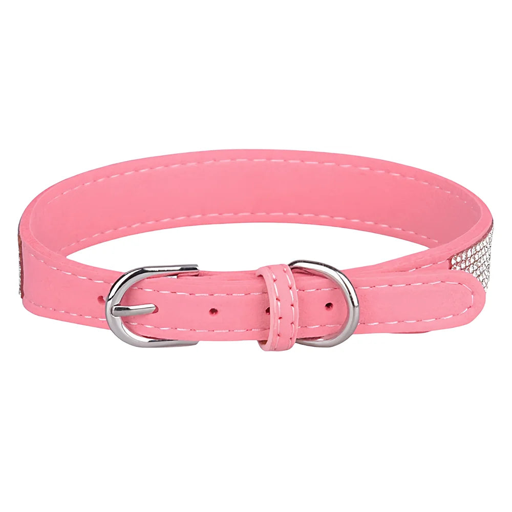 New Shiny Rhinestone Pet Collar, Soft Microfiber Adjustable Collar for Small Medium Dogs & Cats, Lightweight Walking Collar