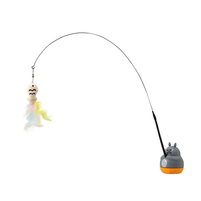 Interactive Cat Toy with Feather Wand & Rotating Base for Indoor Cats