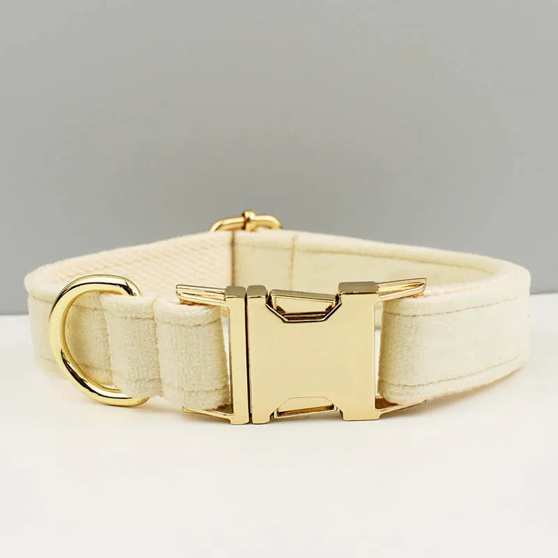 Dog Collar and Leash Set, Adjustable Velvet Collar with Gold Detail