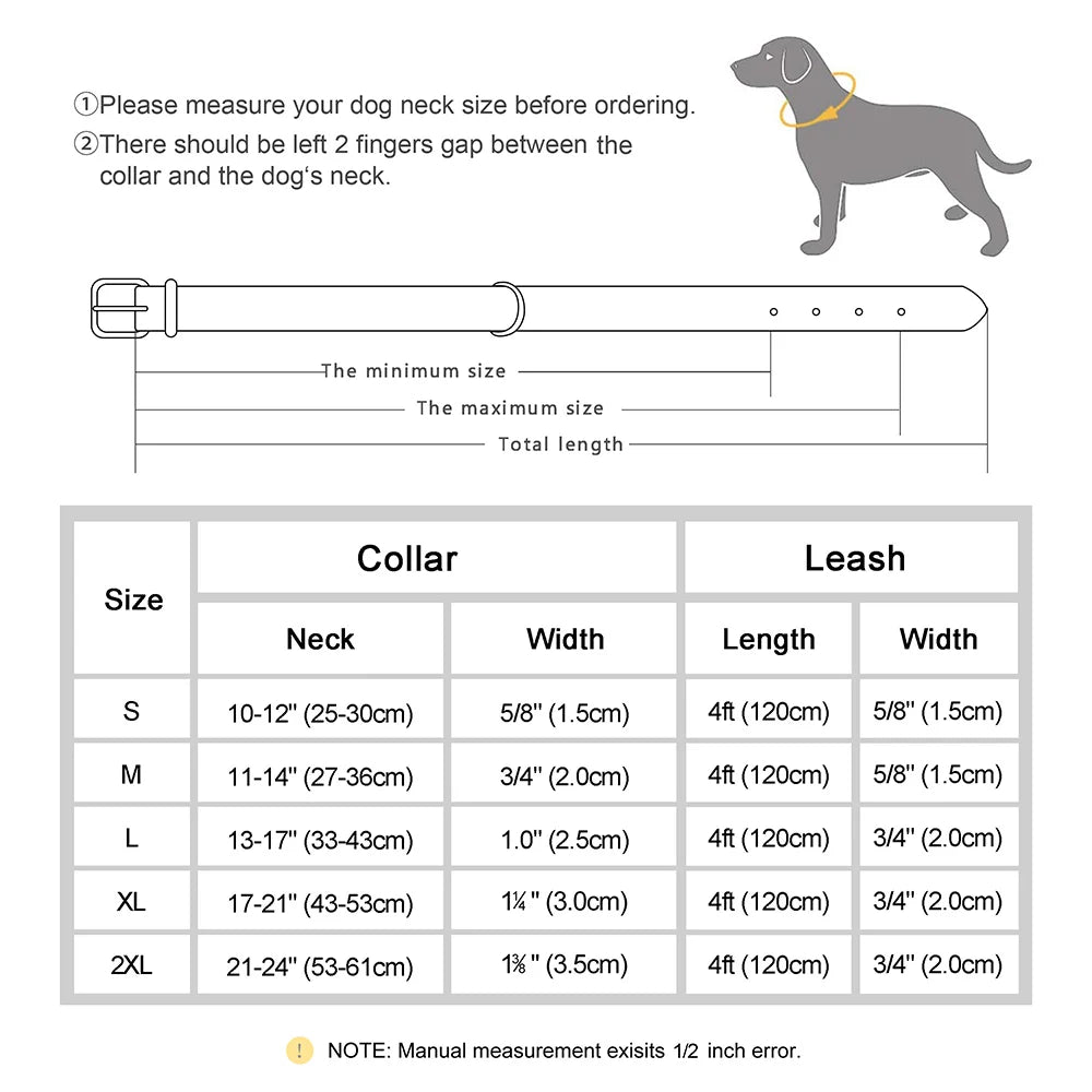 PU Leather Dog Collar and Leash Set, Adjustable Padded