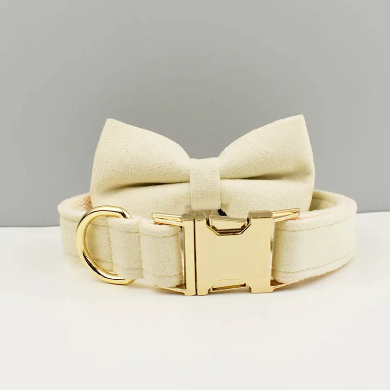 Dog Collar and Leash Set, Adjustable Velvet Collar with Gold Detail