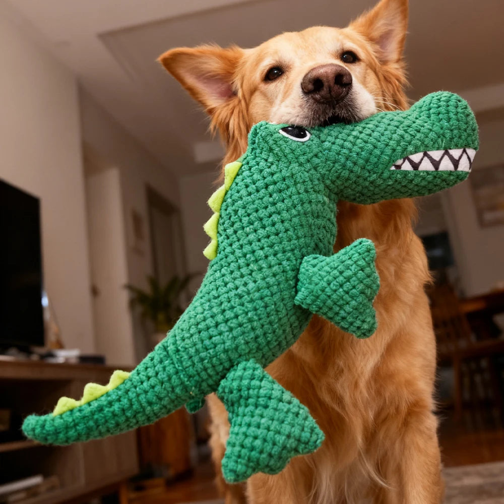 Plush Squeaky Dog Toy – Dinosaur Interactive Chew Toy for Dogs