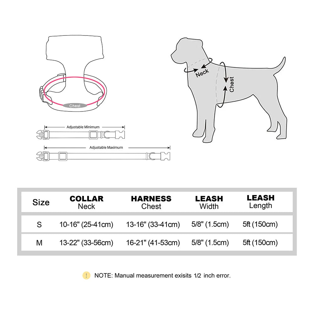 Dog Harness Leash Set, Soft Adjustable Harness & Collar for Small Dogs