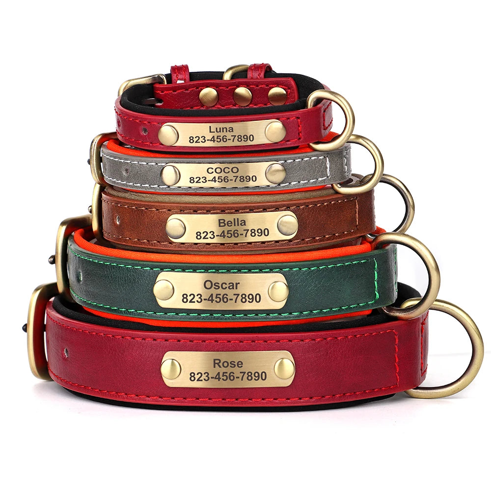 Personalized Dog Collar – Custom Engraved PU Leather ID Tag