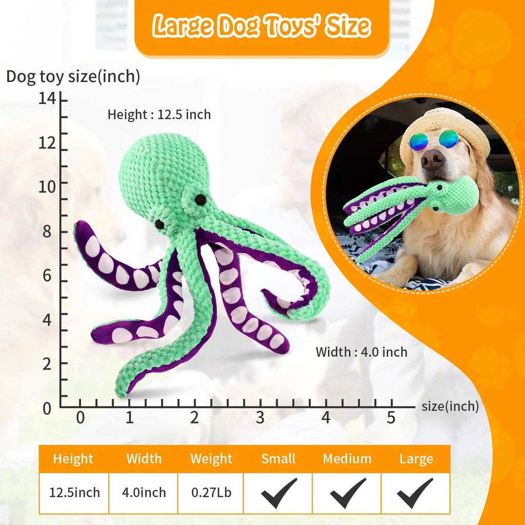 Squeaky Octopus Plush Dog Toy – Interactive Teething Chew Toy
