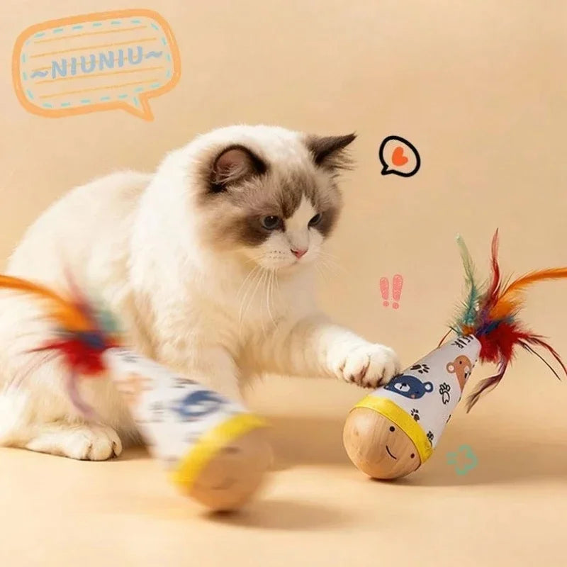 Cat Wobbler Toy – Interactive Wooden Tumbler