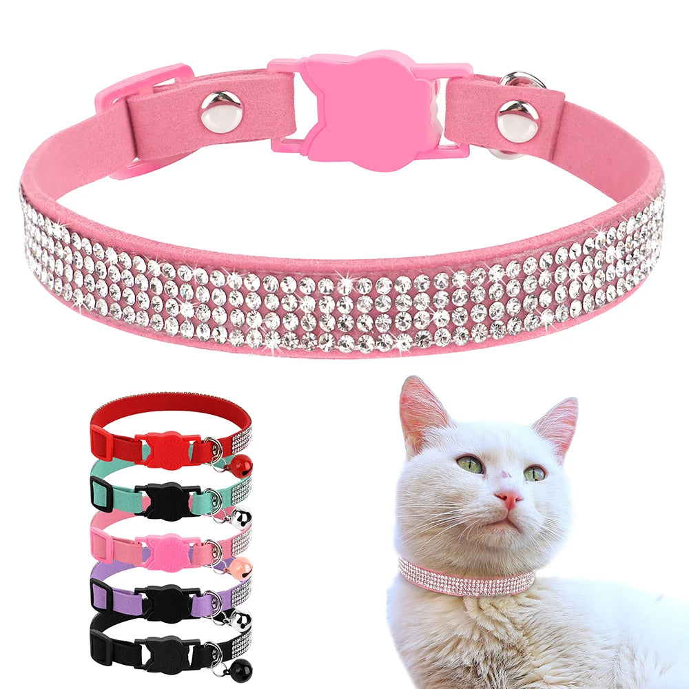 Pink Cat Collar with Rhinestones, Bell & Breakaway Buckle