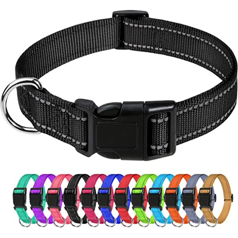 Reflective Dog Collar, Adjustable Nylon Safety Collar for Small & Medium Dogs