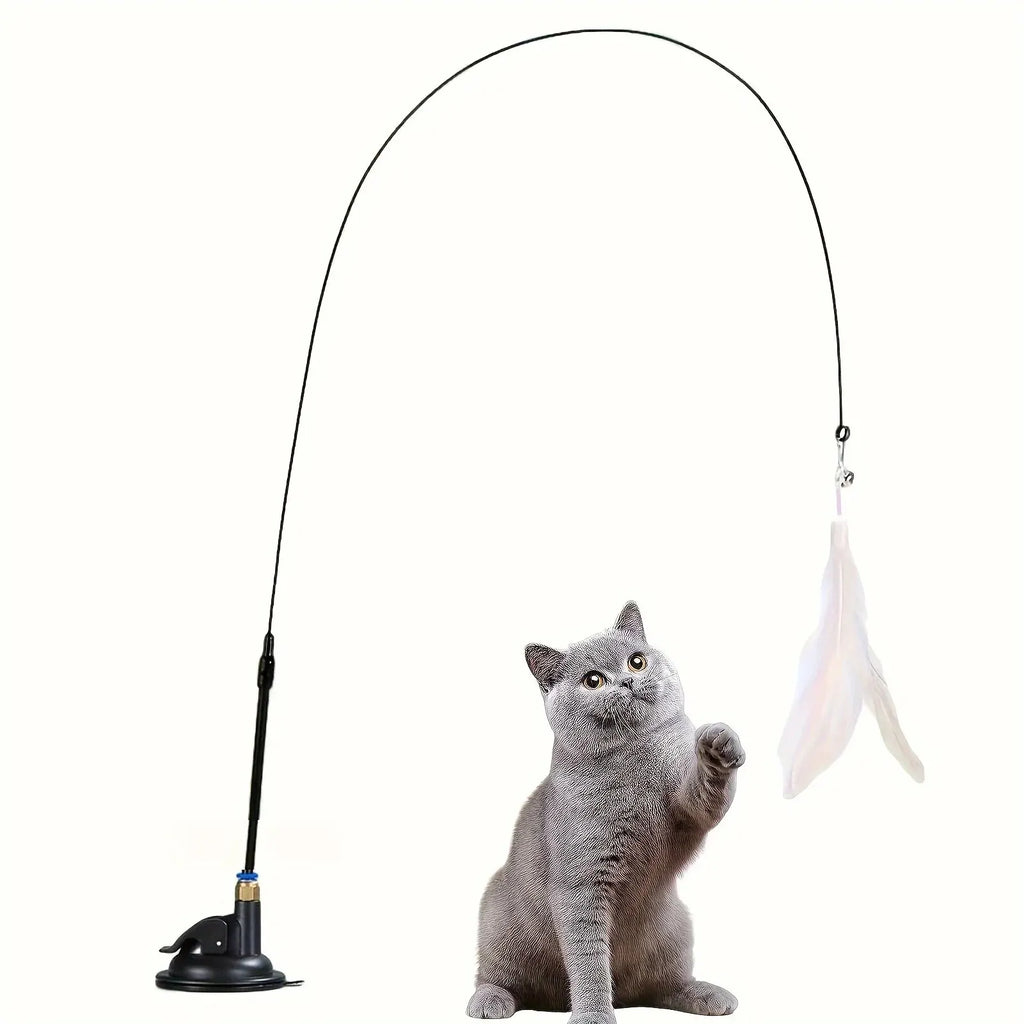 Interactive Cat Toy with Bell, Feather Wand & Suction Cup
