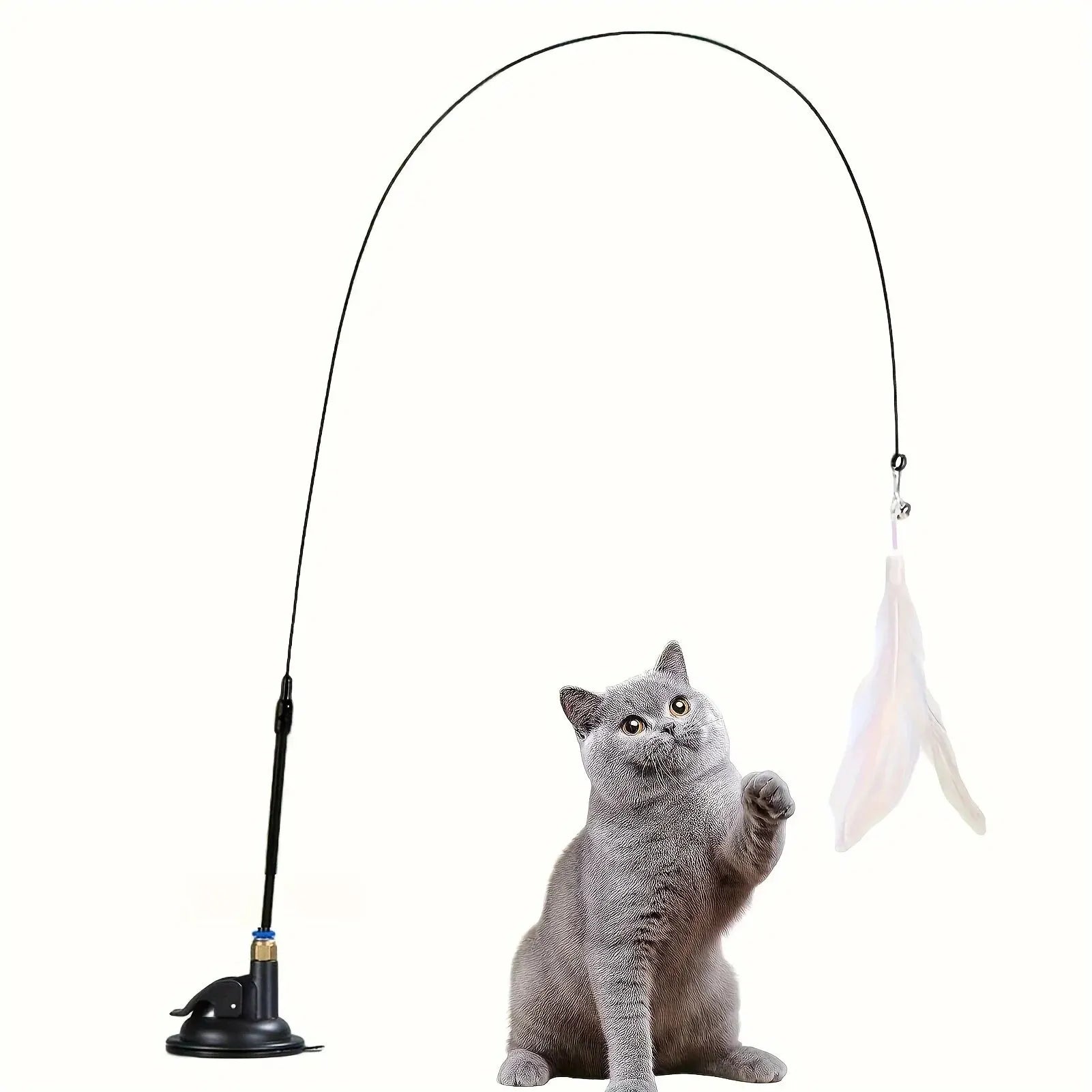 Interactive Cat Toy with Bell, Feather Wand & Suction Cup