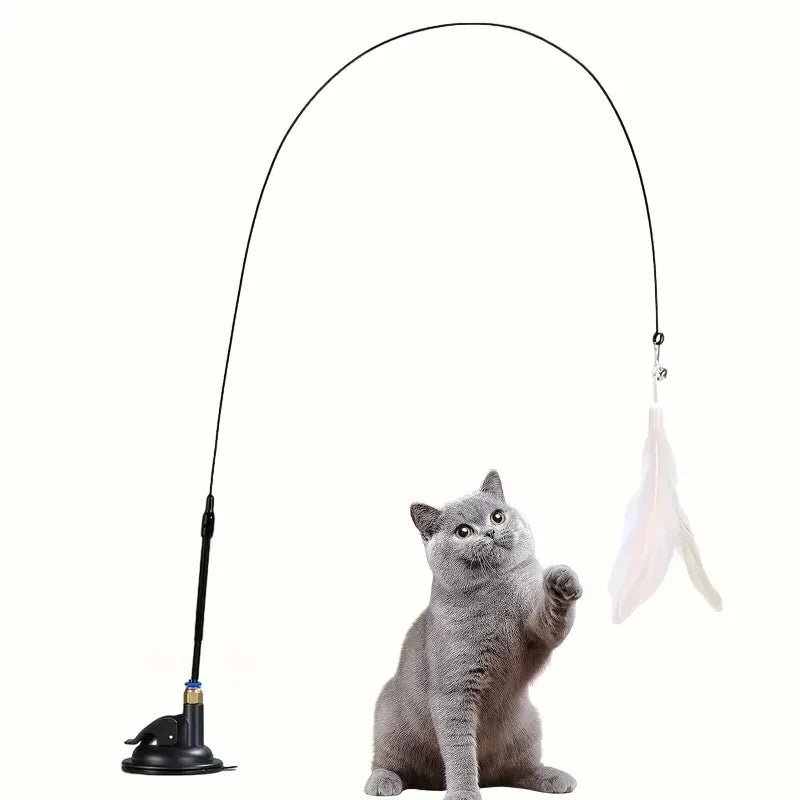 Cat Teaser Toy – Interactive Feather Wand with Bell & Suction Cup