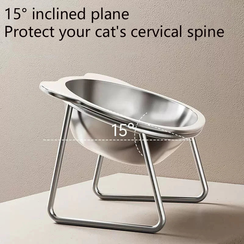 Tilted Cat Bowl – Stainless Steel Food Dish with Metal Stand