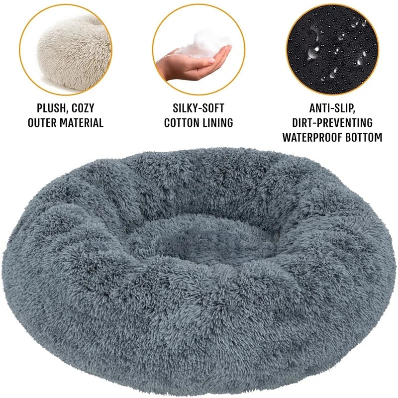 Plush Dog Bed Round Soft Calming Bed for Small Large Dogs & Cats