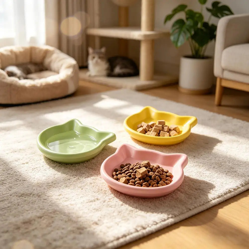 Cat Food Bowl – Shallow Plastic Cat Feeding Dish for Wet & Dry Food