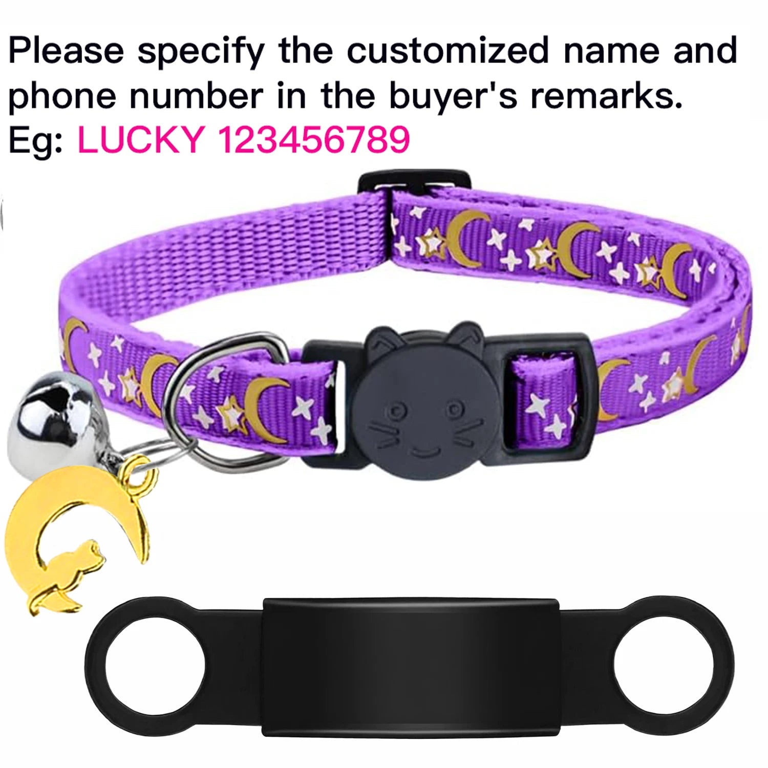 Personalized Cat Collar with Engraved ID Tag, Bell & Glow Design