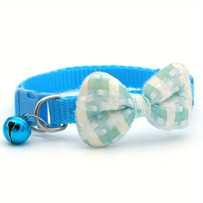 Plaid Cat Collar with Tie Bow, Adjustable Nylon Pet Accessory