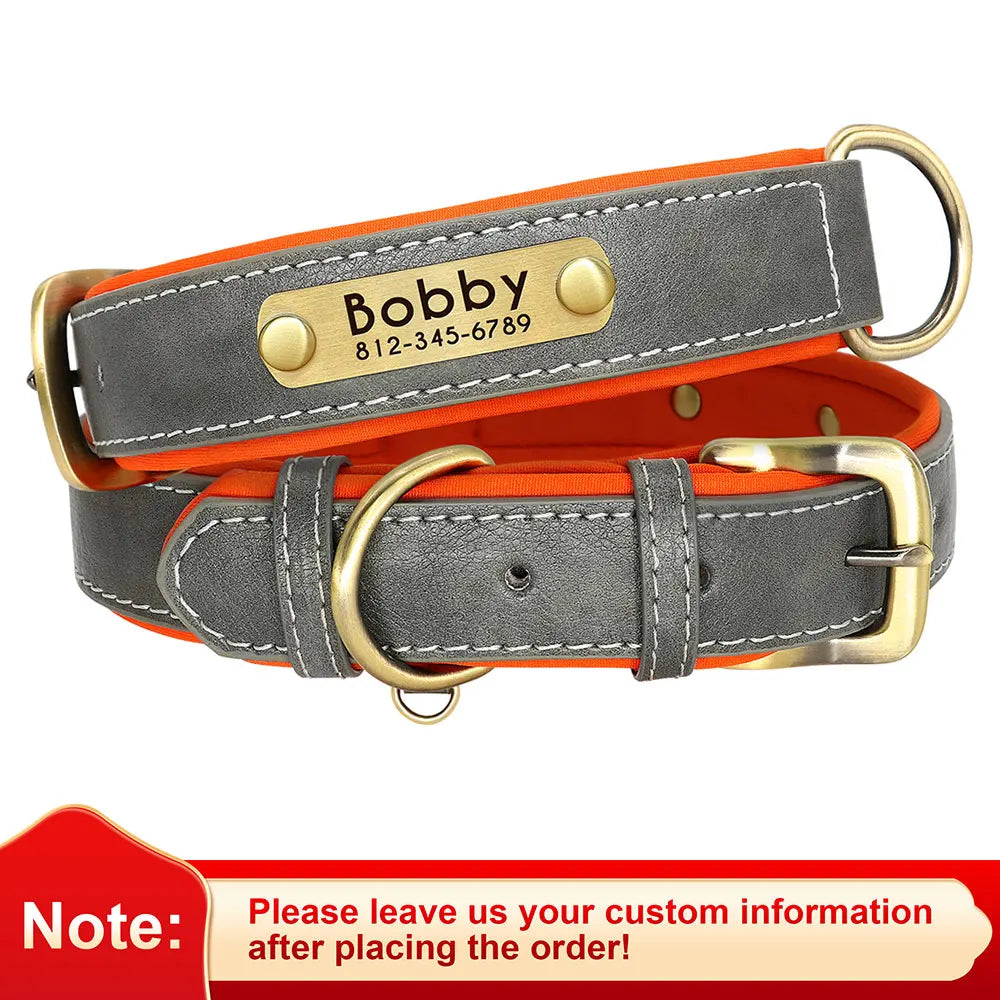 Personalized Dog Collar, Adjustable Padded PU Leather Collar